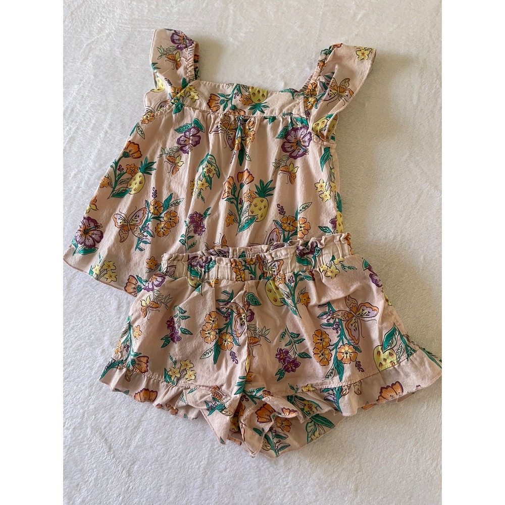 Carters Girls 5T Tropical Butterfly Tank Top Ruffle Shorts 2 Piece Outfit Set